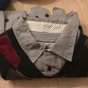 Med Argyle Sweater Vest Sewn-In Grey Striped Shirt